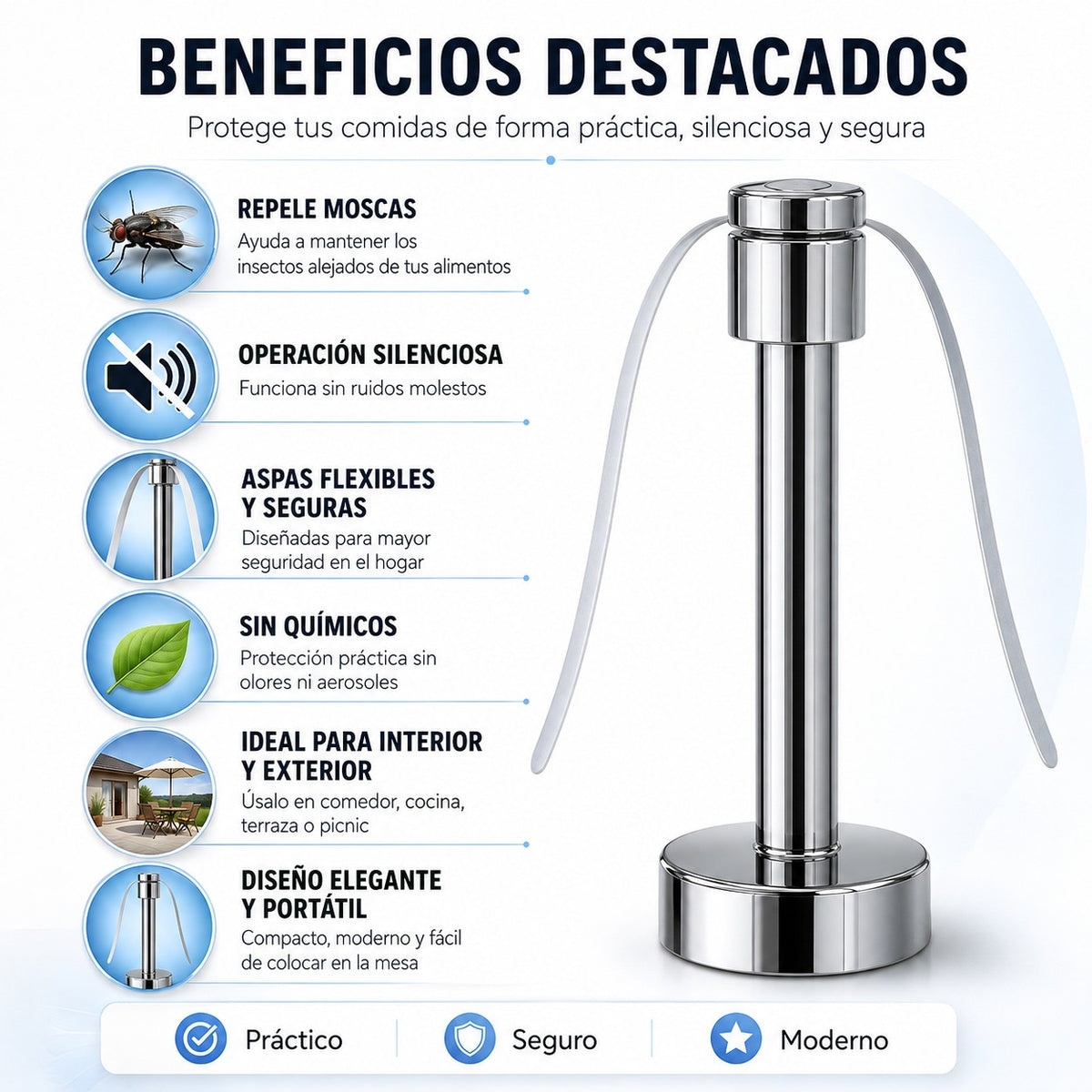 Repele Moscas – Hélices Suaves – Comida y snacks tranquilos!