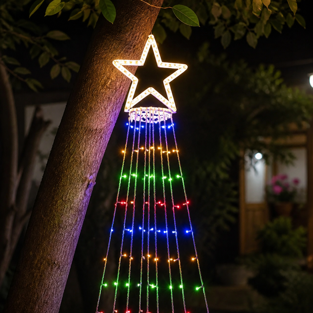 Cortina de Luces Cascada con Estrella – Tu Árbol en Minutos — imagen 3