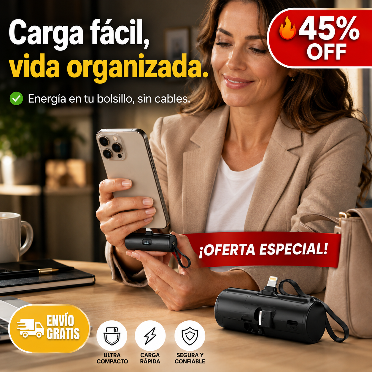 CargadorPlus Cápsula – Energía de Bolsillo – Tu Teléfono Listo, Discretamente!