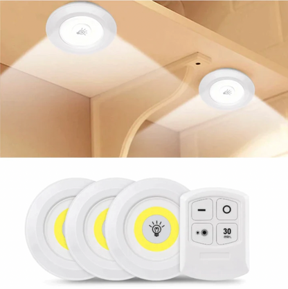 Set 3 Luces LED Adhesiva con Control Remoto – Iluminación Rápida – Adiós a rincones oscuros sin Cables