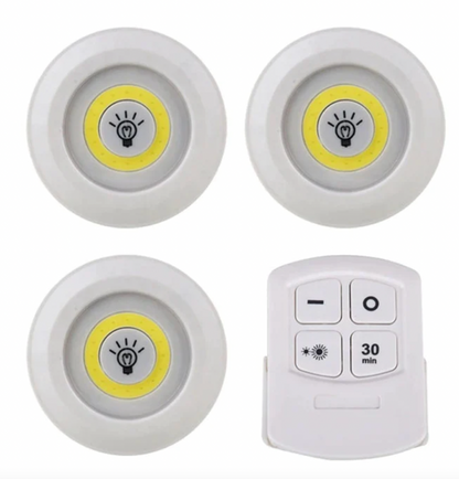 Set 3 Luces LED Adhesiva con Control Remoto – Iluminación Rápida – Adiós a rincones oscuros sin Cables