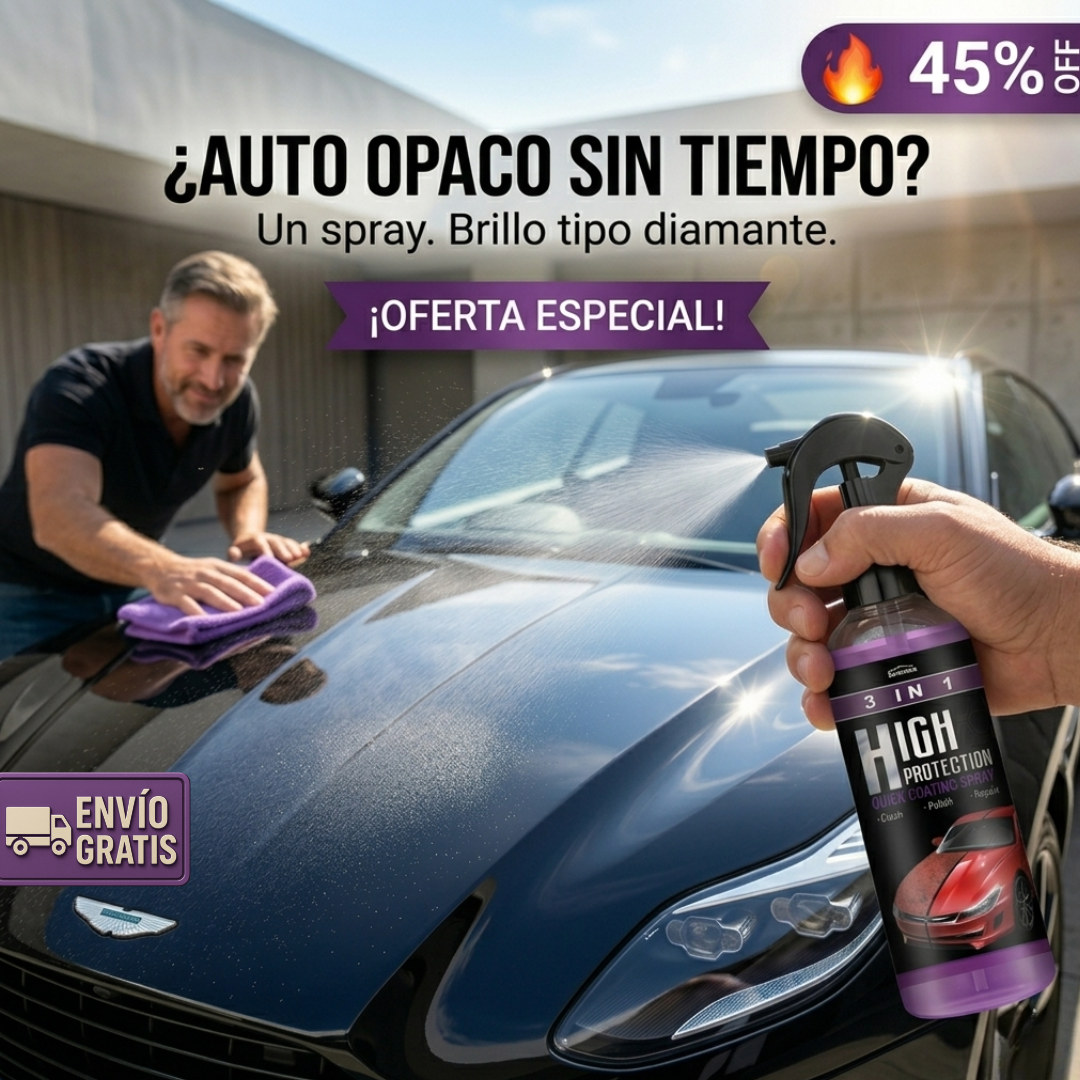 Spray Cerámico 3 en 1 – Sin Agua ni Manguera – Auto Brillante en Minutos!