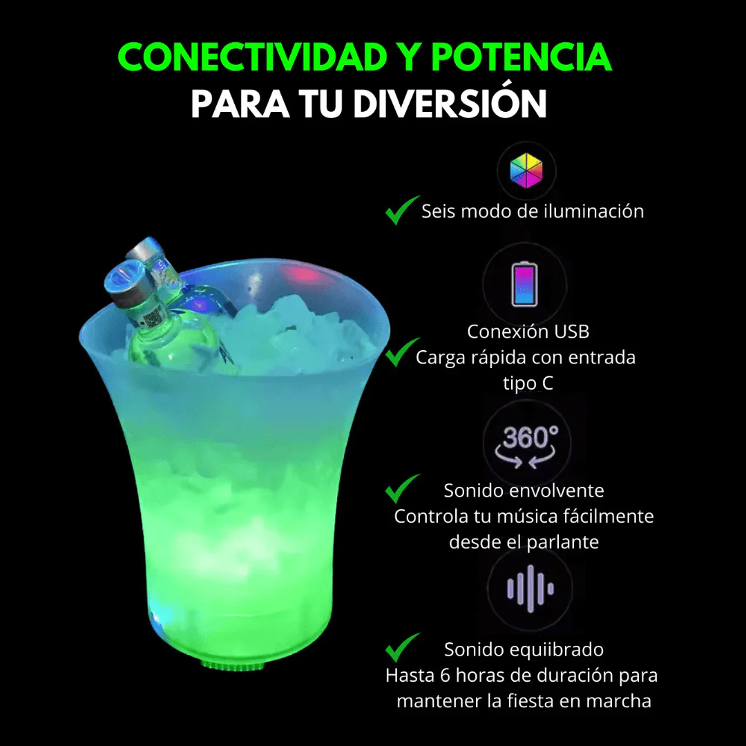 Cubeta Hielera Con Luz Led Y Parlante - Todo lo que necesitas para ser feliz!