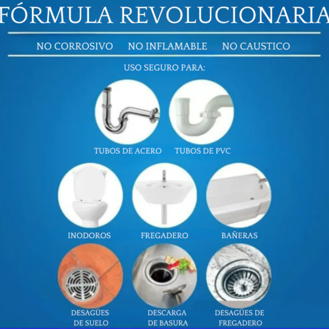 3X1 Polvo Destapador de Cañerías – Acción Potente – Sin Olores ni Obstrucciones!