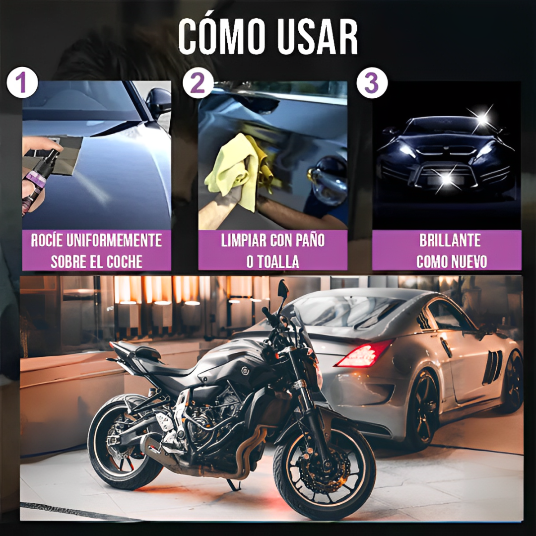 Spray Cerámico 3 en 1 – Sin Agua ni Manguera – Auto Brillante en Minutos!