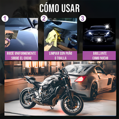 Spray Cerámico 3 en 1 – Sin Agua ni Manguera – Auto Brillante en Minutos!