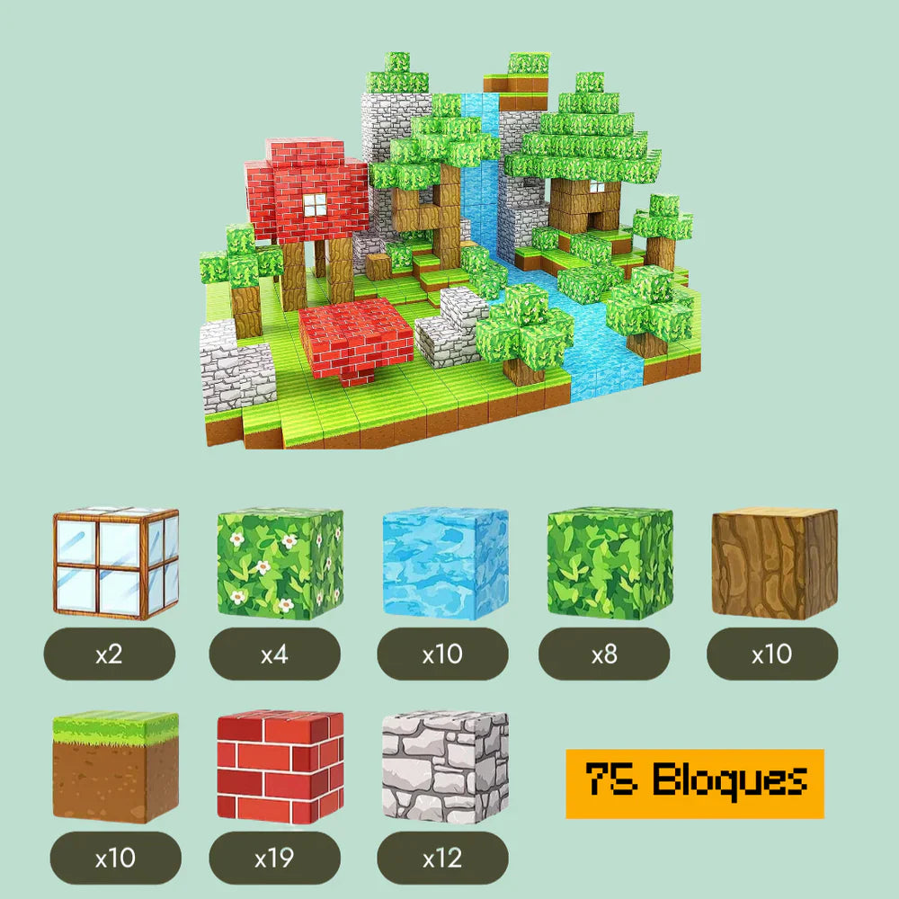 75 PCS MÁGNETICAS MINECRAFT PREMIUM -  Sorprende a tus niños!