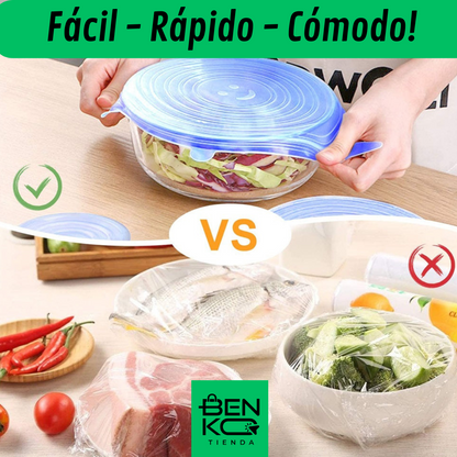 6 Tapas de Silicona Reutilizable ♻ : Guarda Fácil toda tu comida!