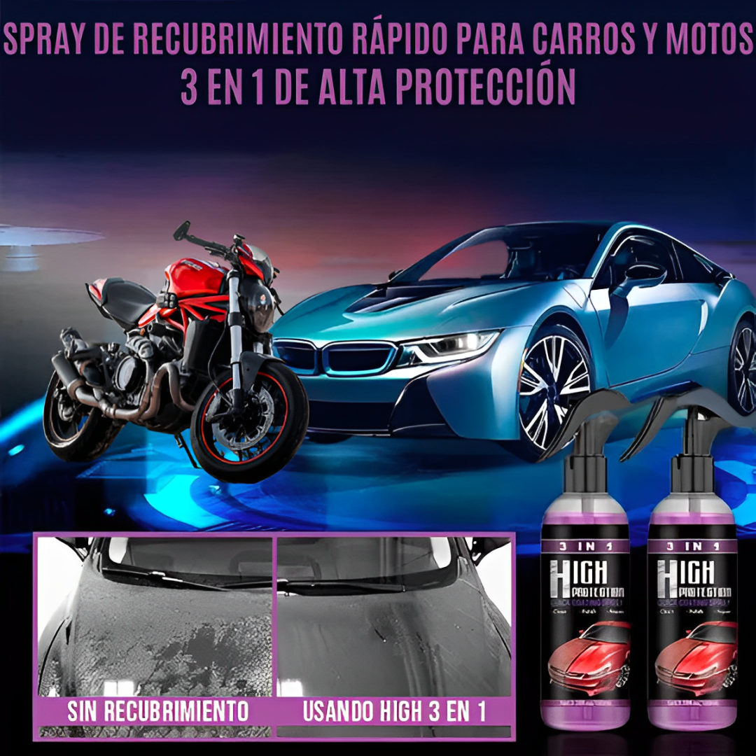 Spray Cerámico 3 en 1 – Sin Agua ni Manguera – Auto Brillante en Minutos!