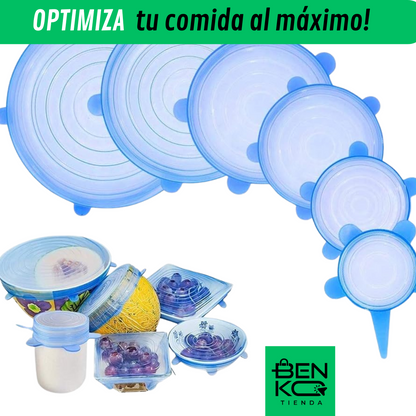 6 Tapas de Silicona Reutilizable ♻ : Guarda Fácil toda tu comida!