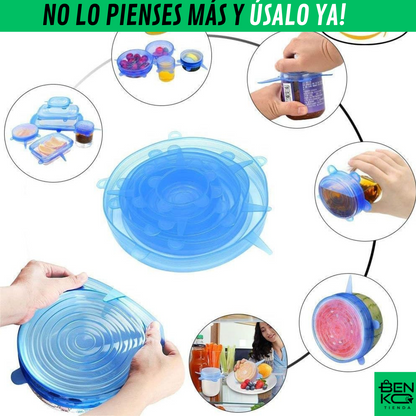 6 Tapas de Silicona Reutilizable ♻ : Guarda Fácil toda tu comida!
