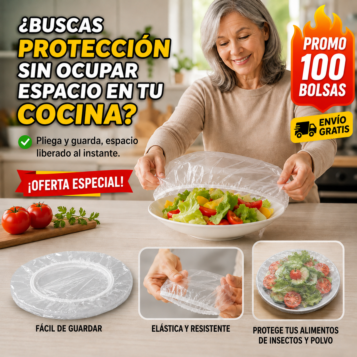 100 Bolsas Plegables – Protege Alimentos – Guarda Fácil, Sin Estorbar!