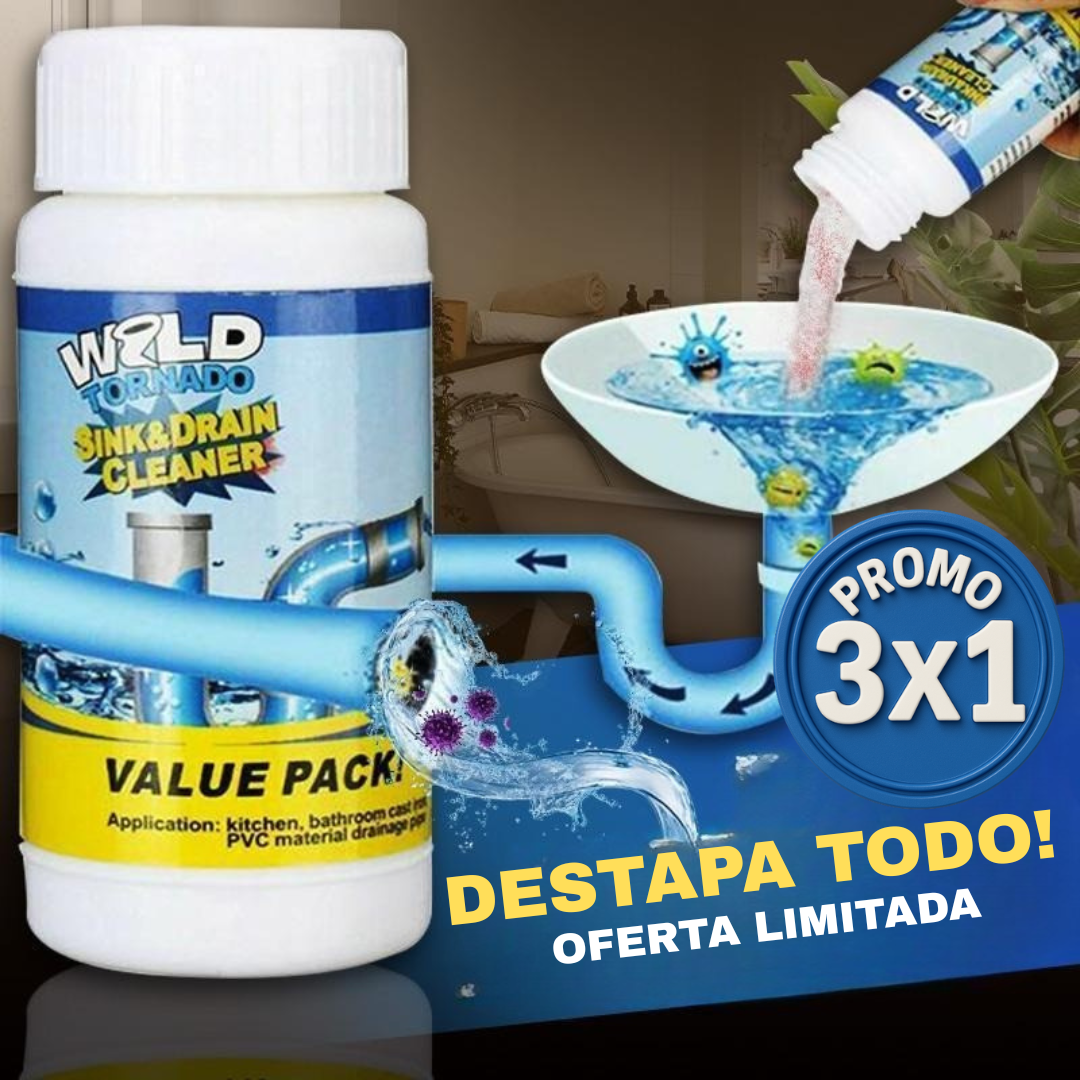 3X1 Polvo Destapador de Cañerías – Acción Potente – Sin Olores ni Obstrucciones!
