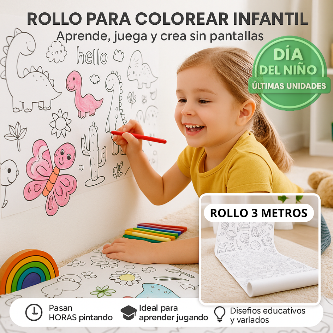 Mega Rollo Adhesivo Infantil: Colorea por siempre!