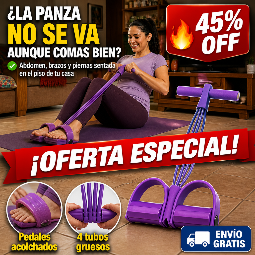 Banda con Pedal 4 Tubos – Entrena Abdomen, Brazos y Piernas Sin Salir de Casa! — imagen 1