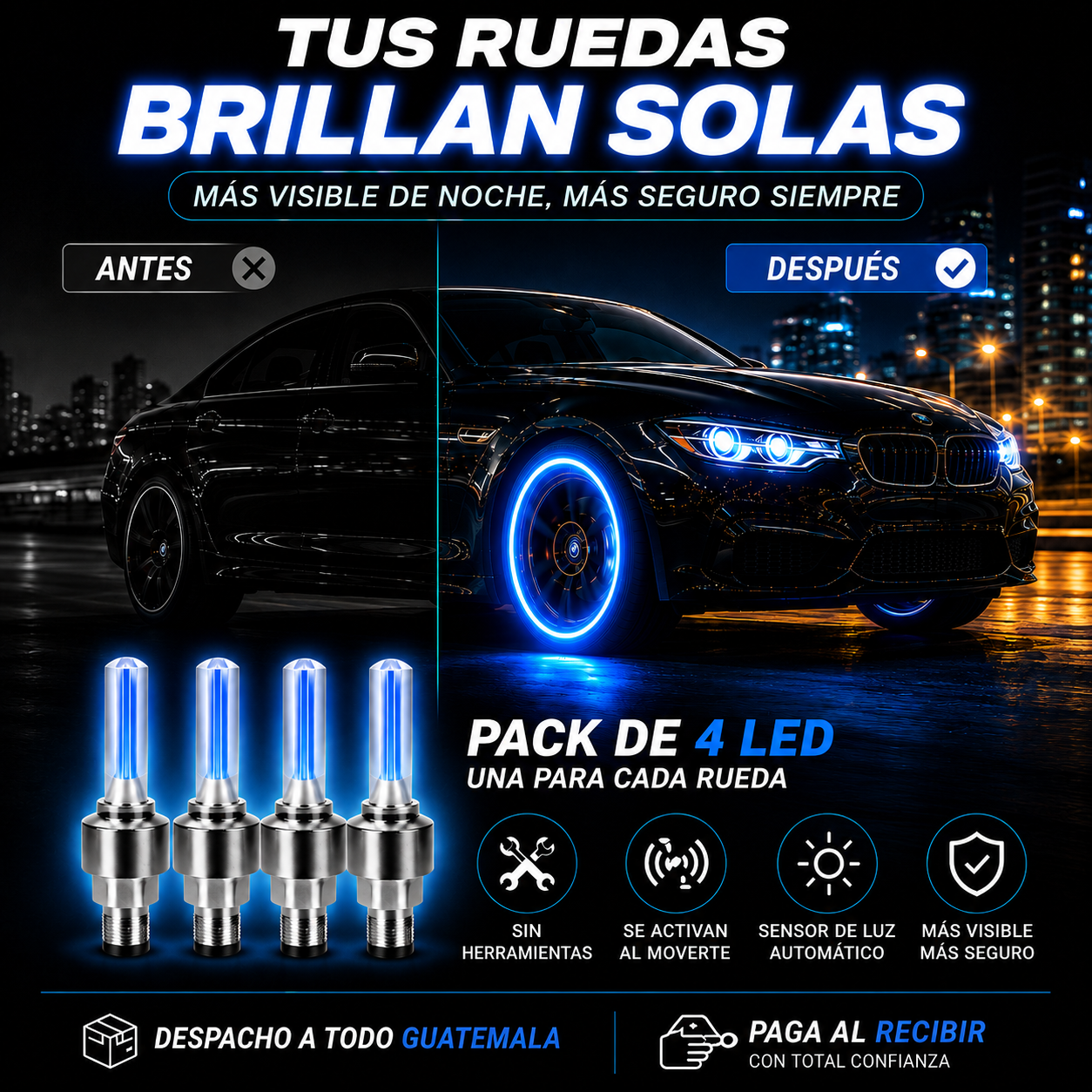 4 Válvulas LED Rueda – Ilumina tu Camino – Estilo Único al Rodar!