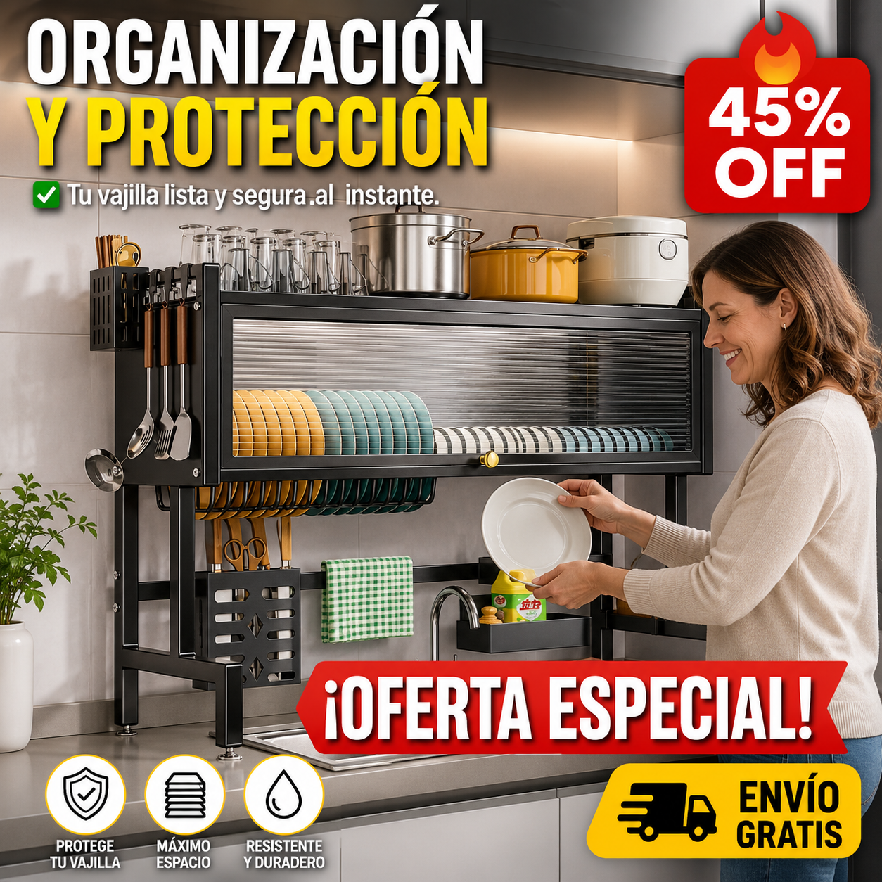 Escurridor de Cocina – Seca y Ordena la Loza – Cocina Limpia y Sin Olores en Minutos!