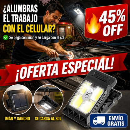 Lámpara Solar de Trabajo – Imán, Gancho y Pinza – Manos Libres — imagen 1