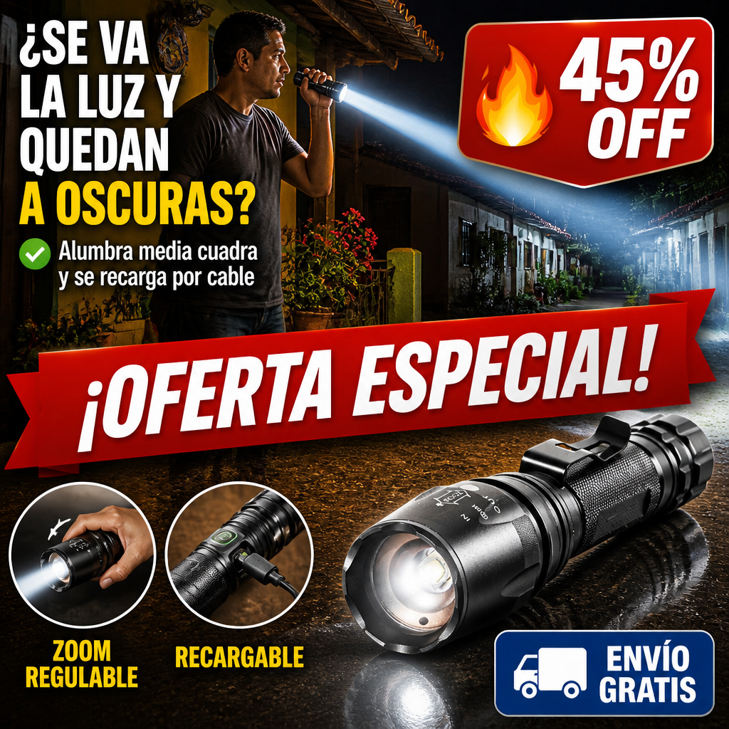 Linterna Táctica con Zoom – 1200 Lúmenes – Recargable — imagen 1