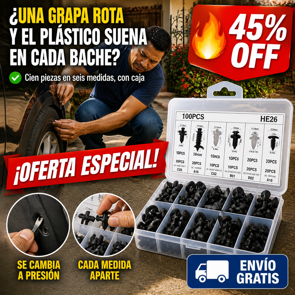 Set 100 Grapas Automotrices – 6 Medidas con Caja Organizadora — imagen 1