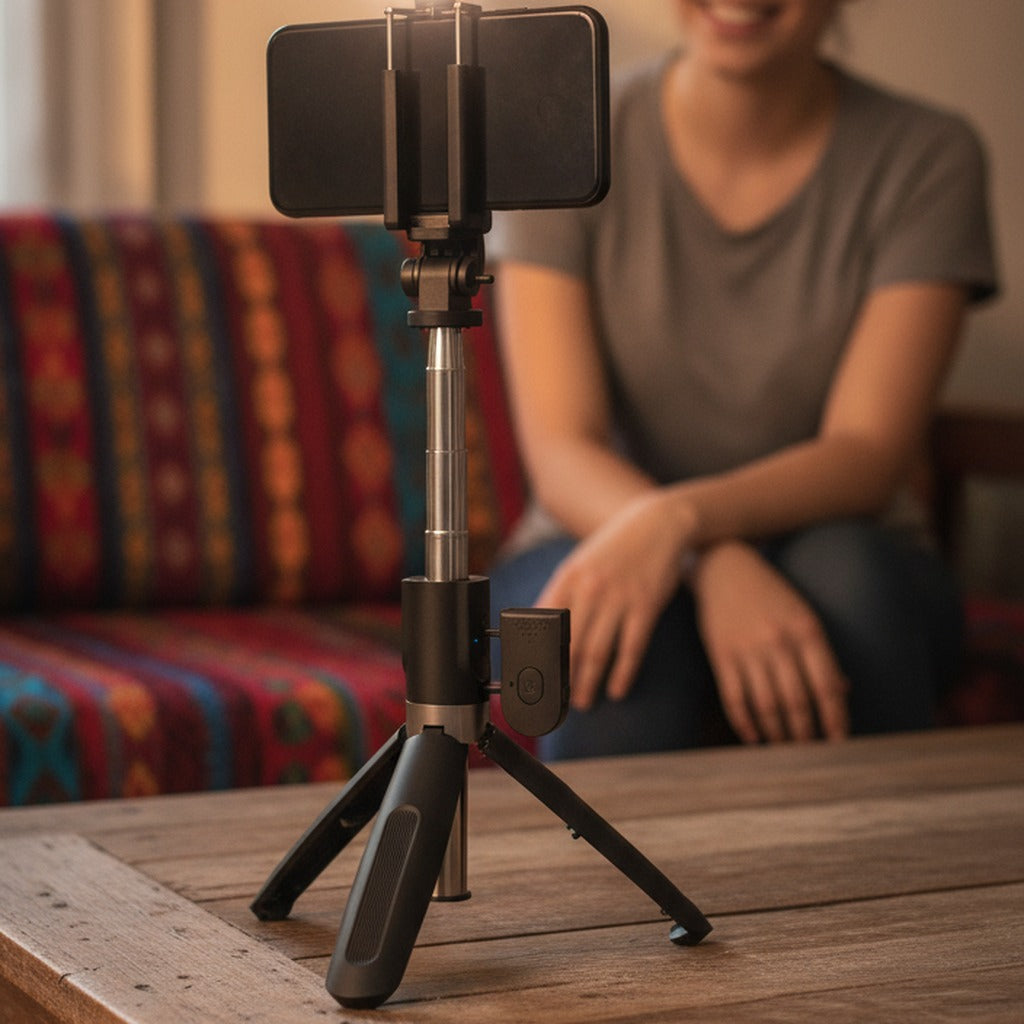 Trípode y Palo de Selfie con Control – Con Luz LED para Grabar — imagen 2