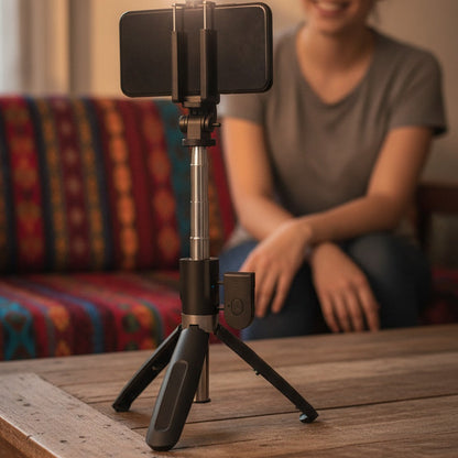 Trípode y Palo de Selfie con Control – Con Luz LED para Grabar — imagen 2